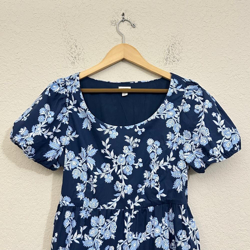 J.CREW Midi Dress Navy Blue Floral Tiered Puff Sleeve A-Line Boho - Picture 4 of 13